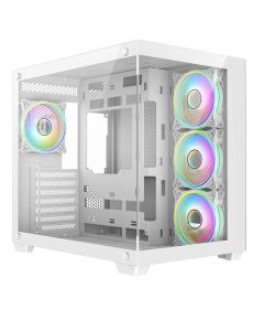 CiT Vision White ATX Gaming Cube, Glass Panels, 4xARGB Fans