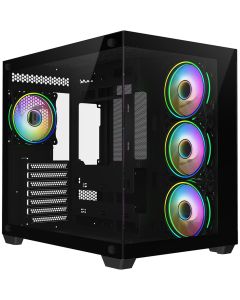 CiT Vision Black ATX Gaming Cube, Glass Panels, 4xARGB Fans