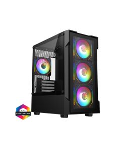 CiT Bolt Black mATX Case, 4 x 120mm ARGB Fans, 30% Tint Glass