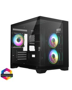 CiT Concept Black MATX Gaming Cube, Glass Front/Side, 3xARGB Fans