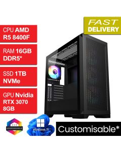 AMD R5 8400F, 16GB, 1TB, RTX 3070, W11H, Creator Refurb Gaming PC