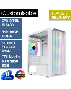 Intel i5 8400, 16GB, RTX 3050, W11H, Saturn White Refurb Gaming PC