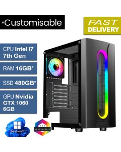 Intel i7 7700 16GB 480GB GTX 1060 W11H, Sauron v1.1 Gaming PC