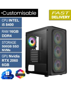 Intel i5 8400, 16GB, RTX 2060, W11H, Orion Blk Refurb Gaming PC