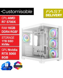 AMD R7 5700X 32GB 1TB RTX 5060 W11H, Vision WHITE Gaming PC